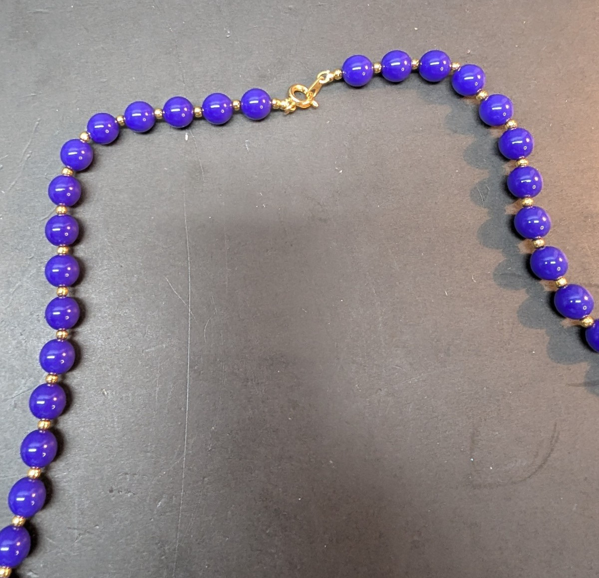 Dark Blue Glass Bead Graduated Retro Vintage Necklace and Clip-on Earrings Set