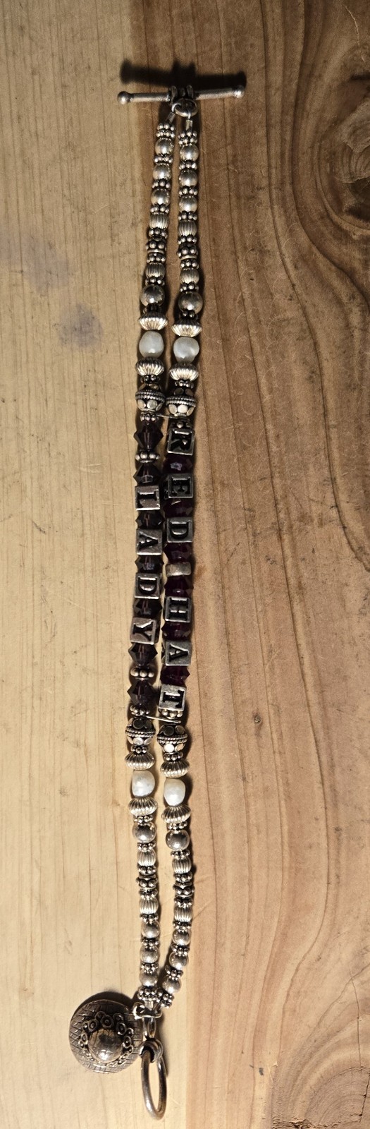 “Red Hat Lady” Personalized Sterling Silver Block & Beaded Bracelet Vintage