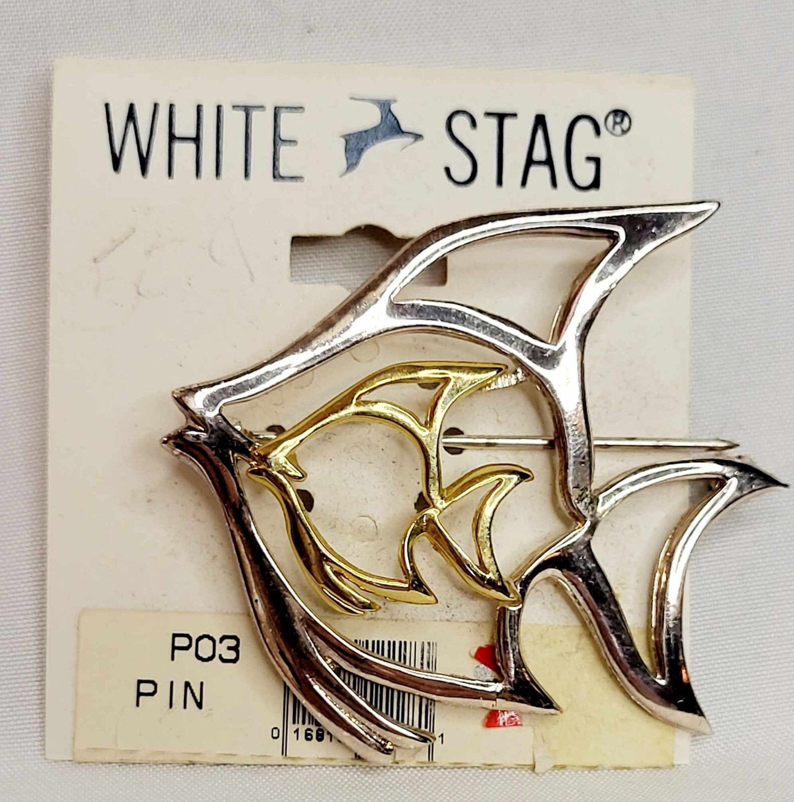 Angelfish Duo Outline WHITE STAG NOSWT Vintage Bi-Metal Brooch Pin