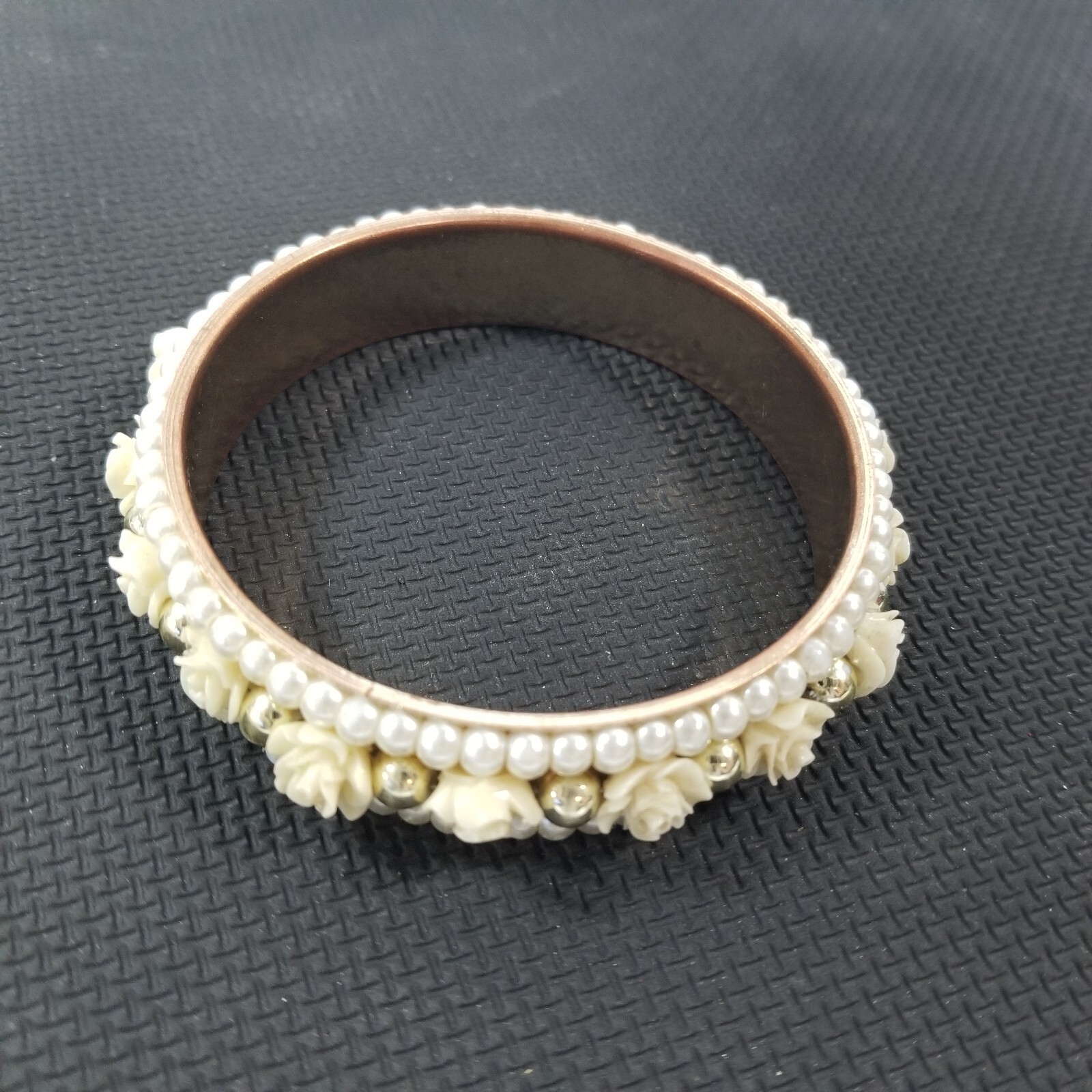 Faux Pearl Bracelet Flowers Vintage Statement Bangle