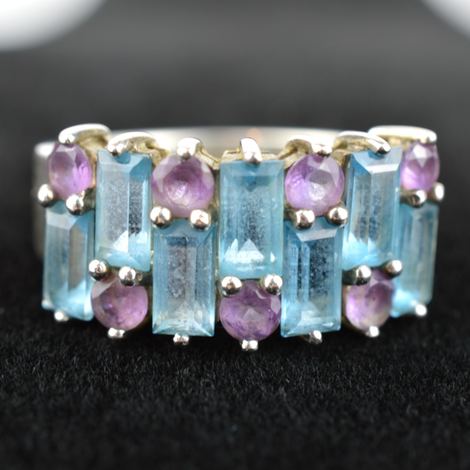 HN Ring Sterling Silver 925 with Topaz and Amethyst, Size 7.75