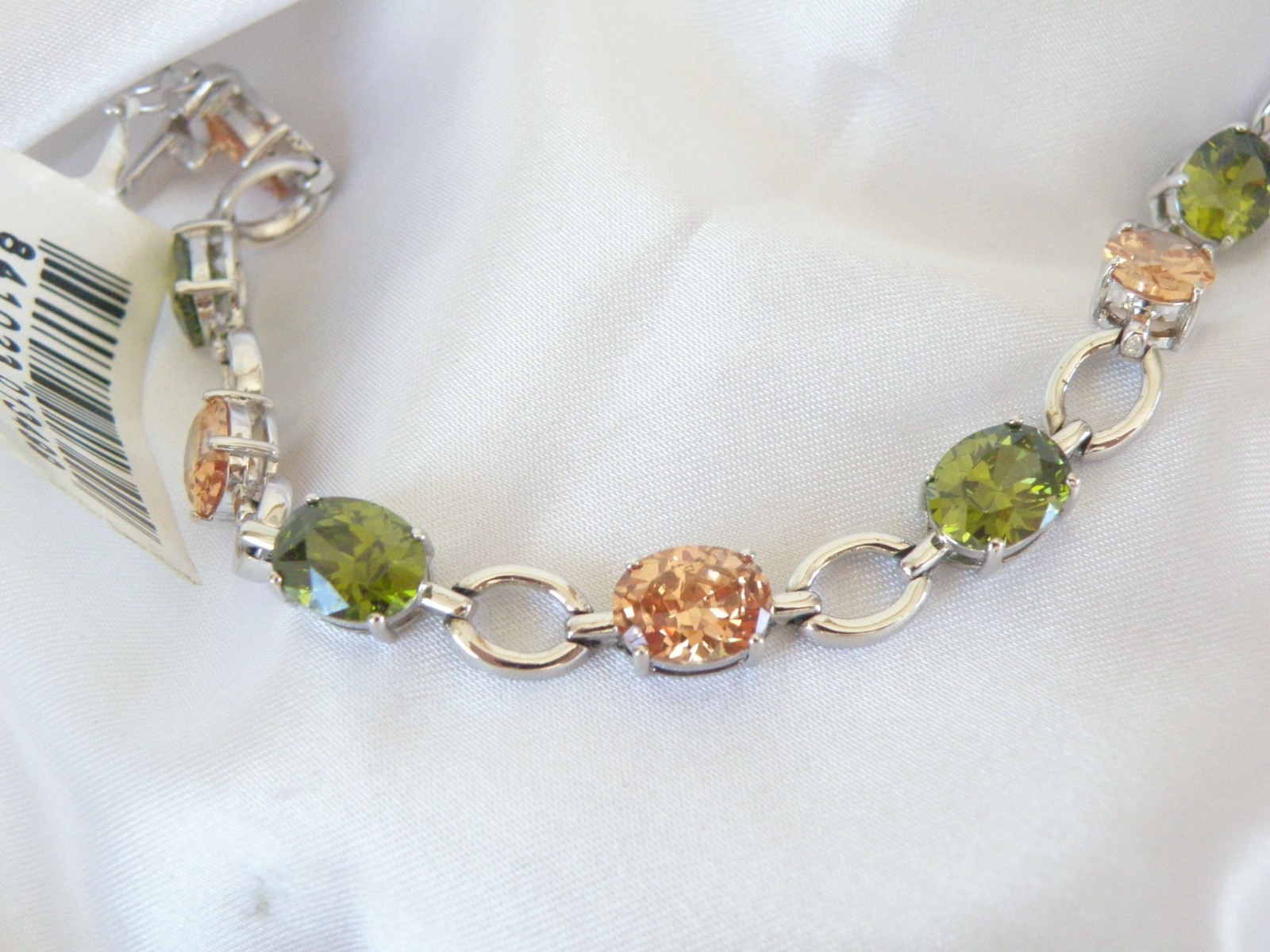 Vintage Sterling Silver 925 Gemstone Tennis Station Link Bracelet 7.5″