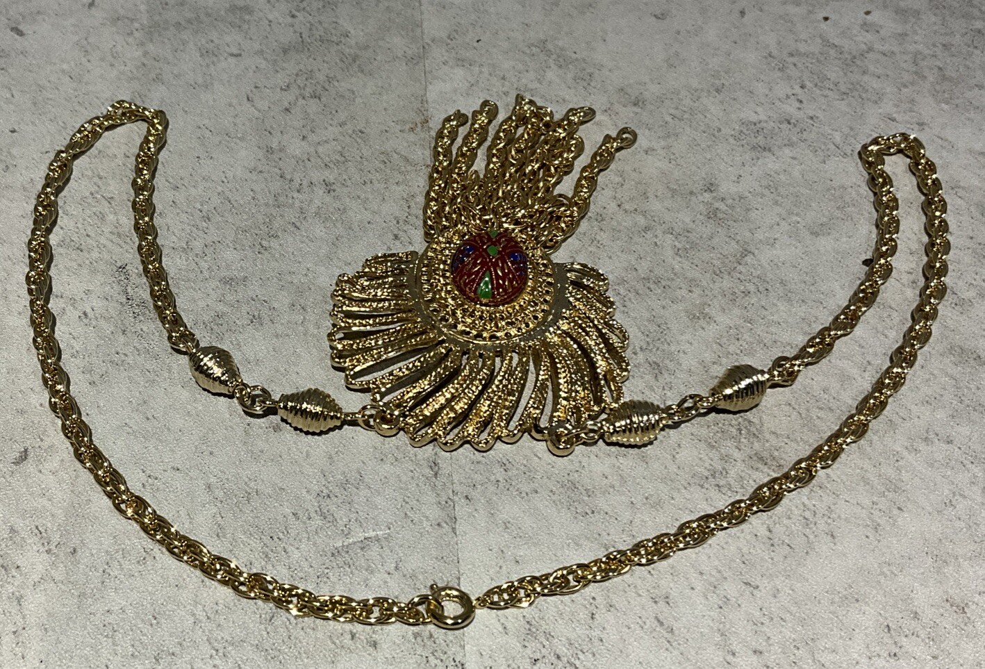 Vintage 1970’s Gold Tone Chunky 21” Statement Necklace