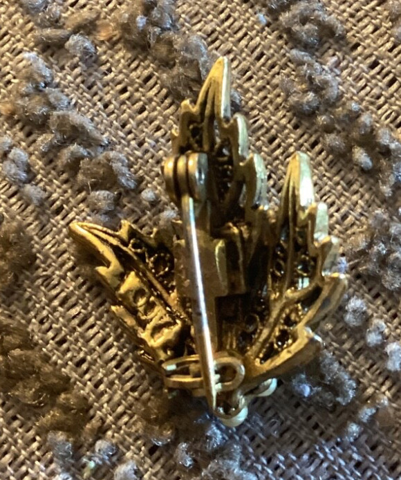 Victorian Revival Filigree Leaf Faux Pearl Flower Brooch Signed Tacoa Pin Vtg