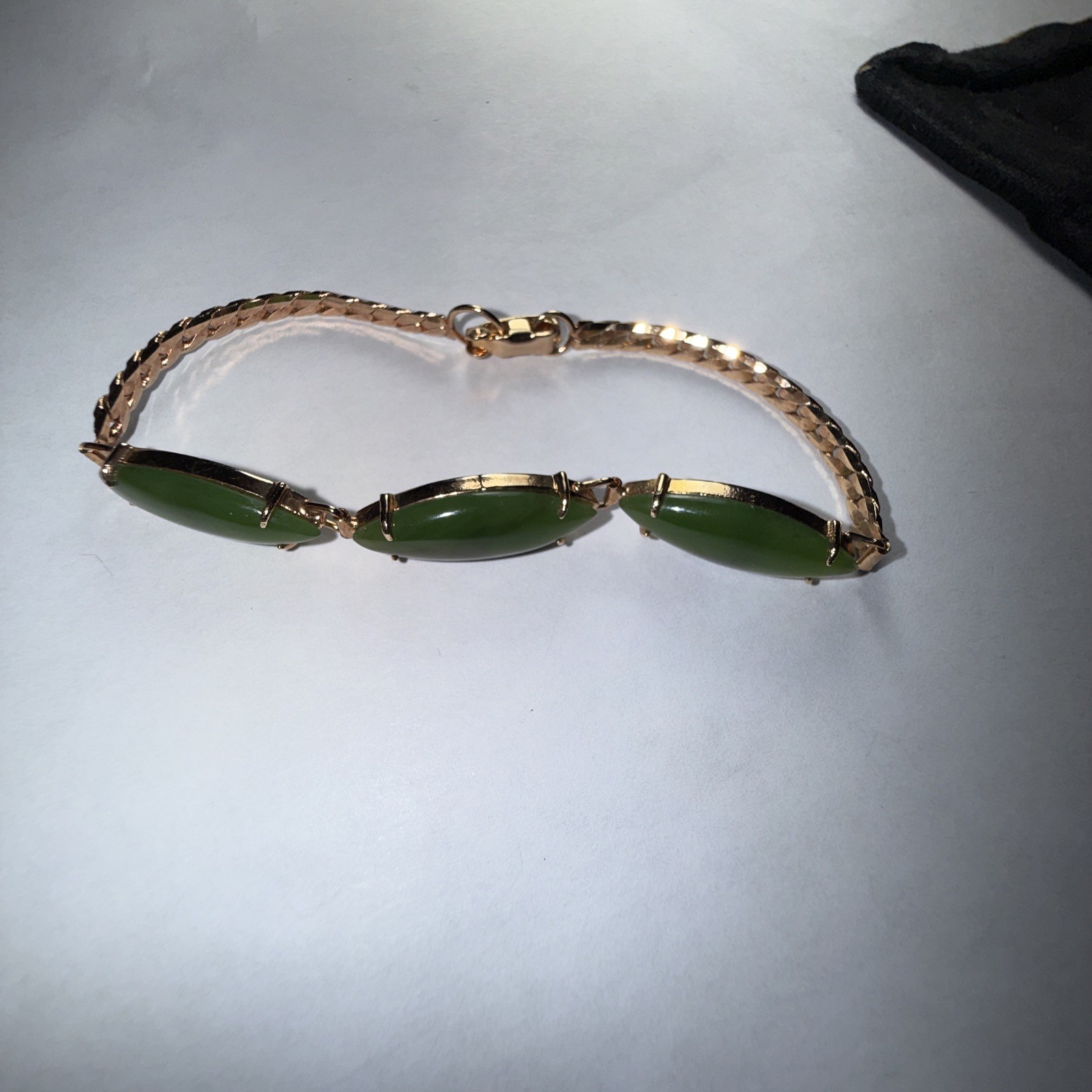 Bracelet Jade Gold Filled Vintage Unused Old Stock Unmarked Big Cabochons 7.25”