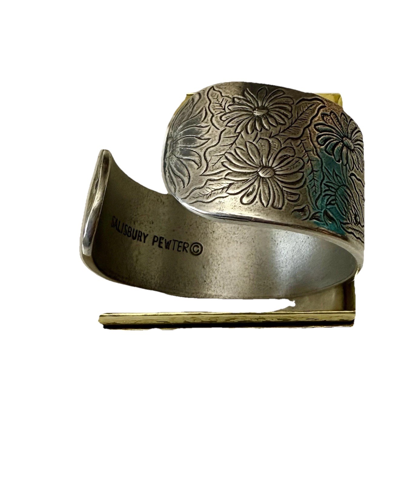 SALISBURY PEWTER APRIL FLOWER ETCHED CUFF BRACELET
