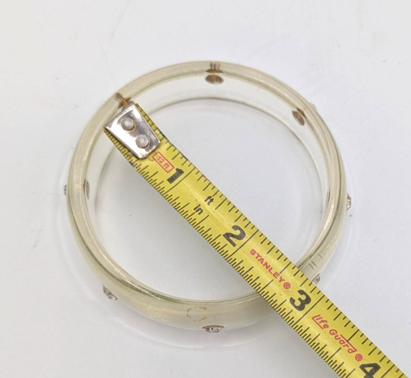 Vintage Clear Lucite Rhinestone Bangle Retro Bracelet Embedded Crystals MCM Mod