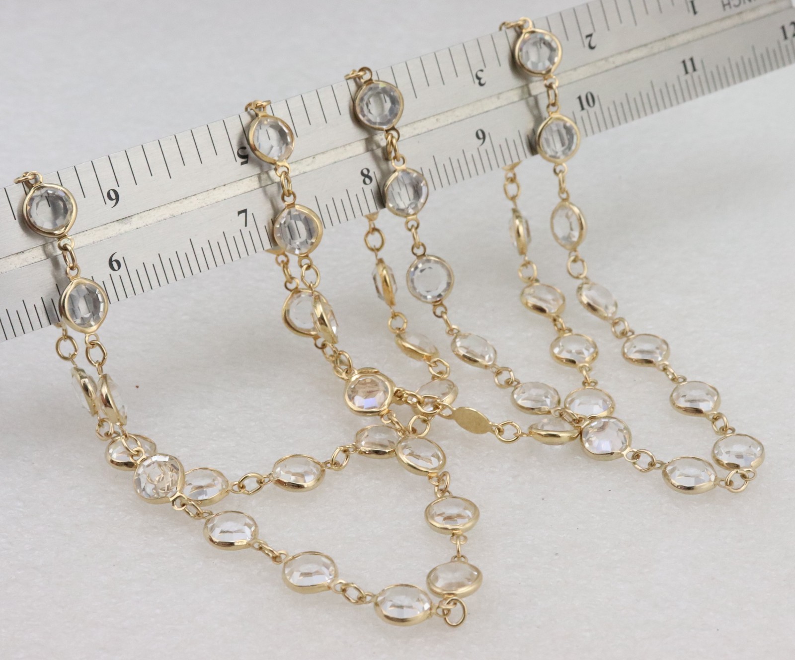 34″ Long 9mm Clear Crystal Bezel Rhinestone Necklace Signed AUSTRIAN USA Gold Tn
