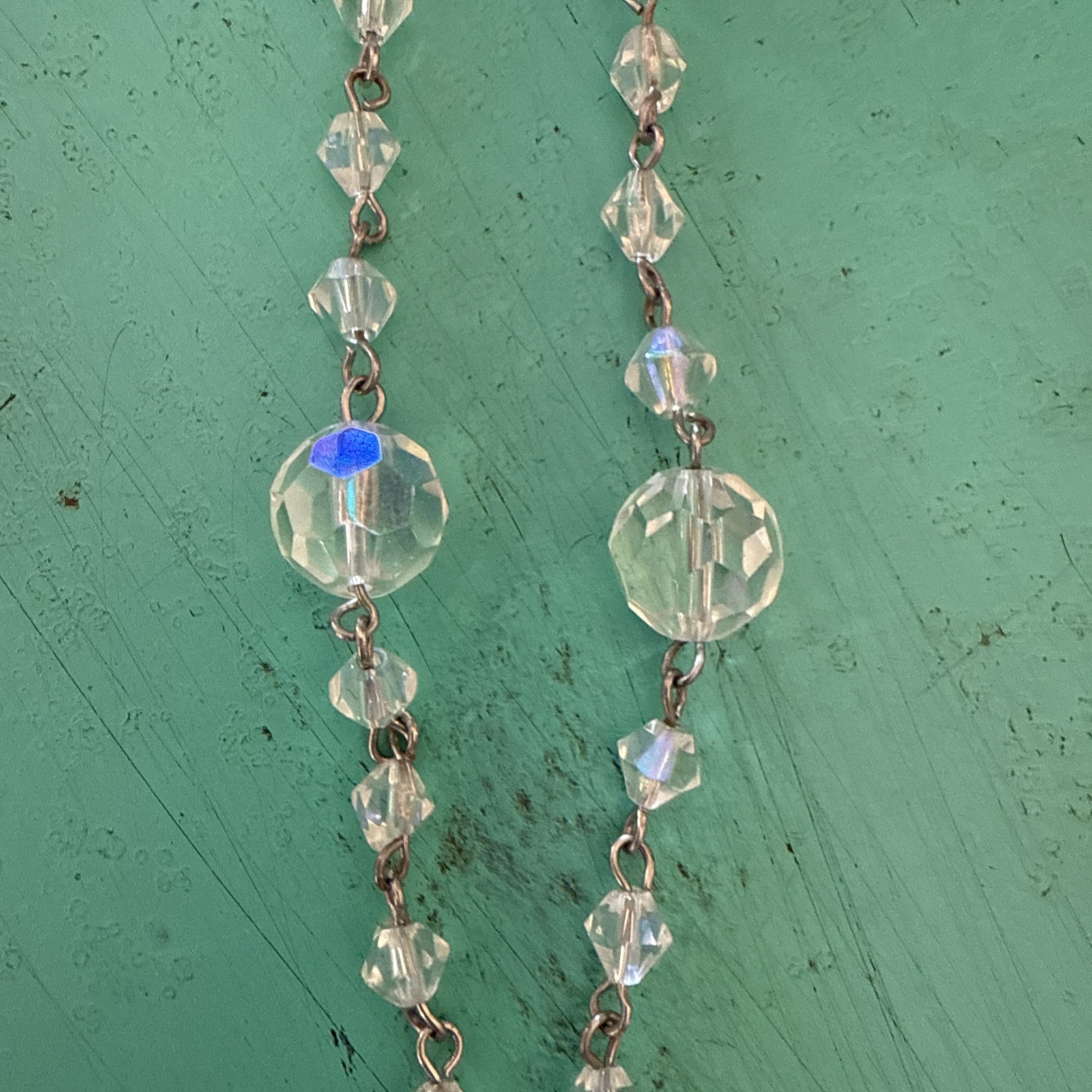 VTG Y2K NECKLACE Layer AGATE LEAF GEODE CRYSTALS AB Boho Hippie Gypsy Wedding