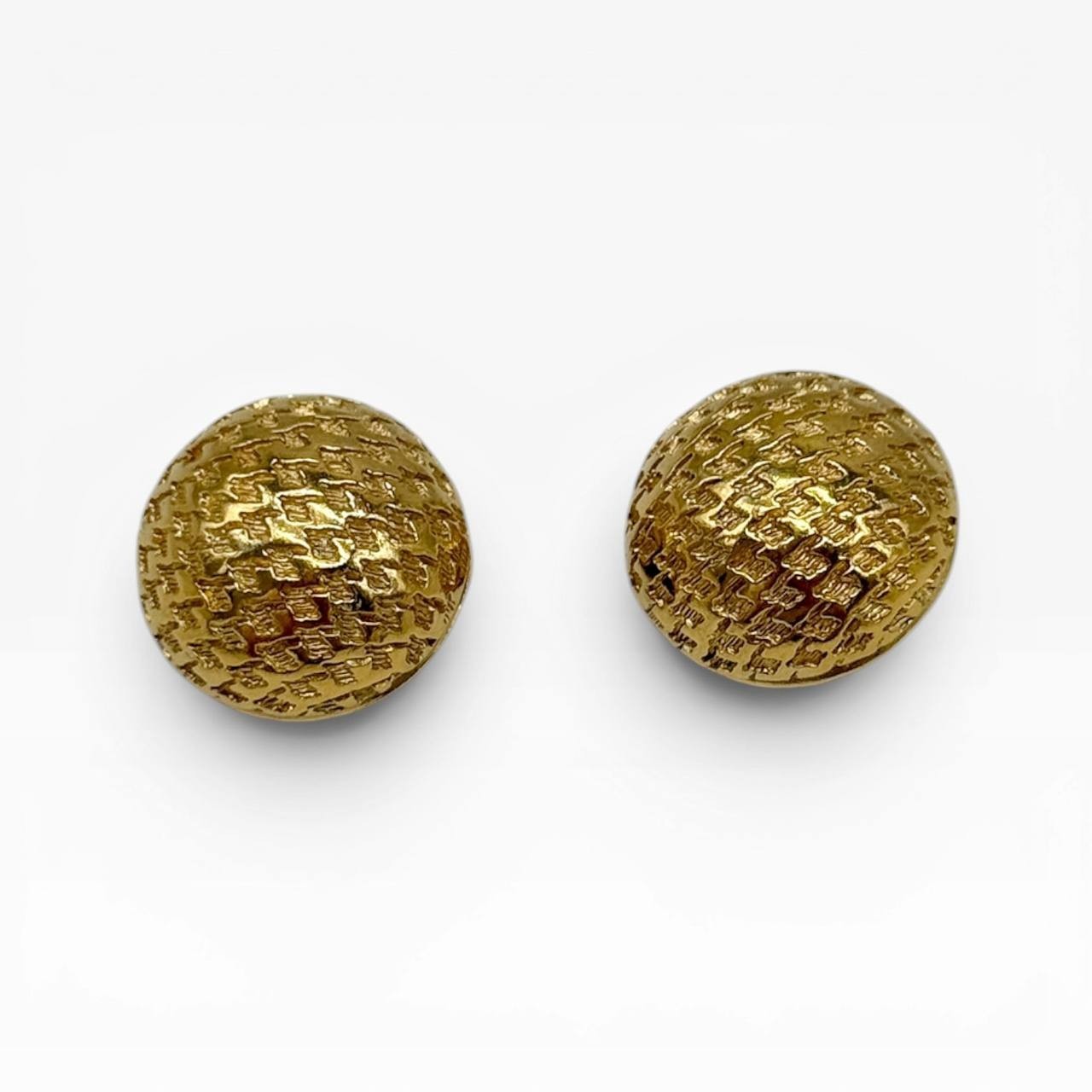 Vintage Christian Dior Gold Tone Dome Clip On Earrings Textured Signed