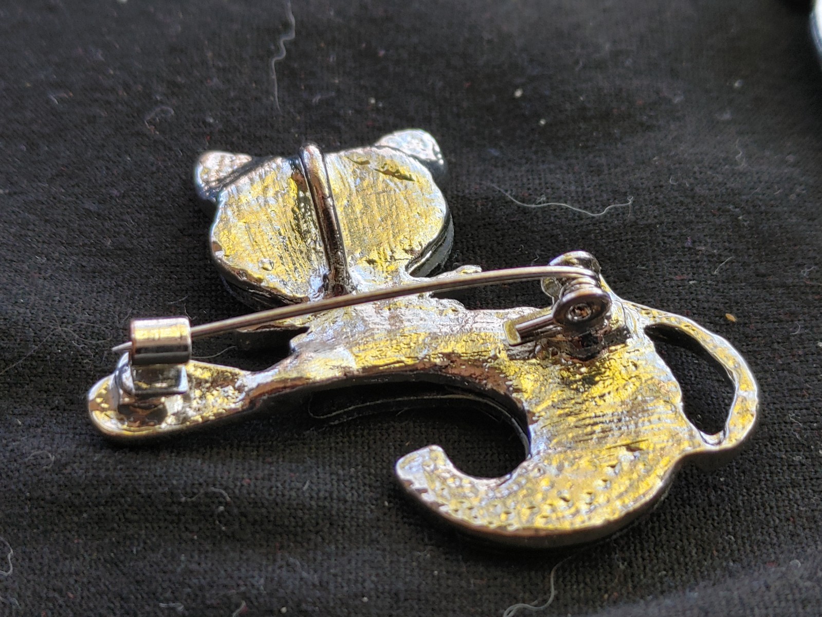 2 Pc. Lot Of Whimsical Retro Cat Brooches Faux Abalone Silver Tone 2″