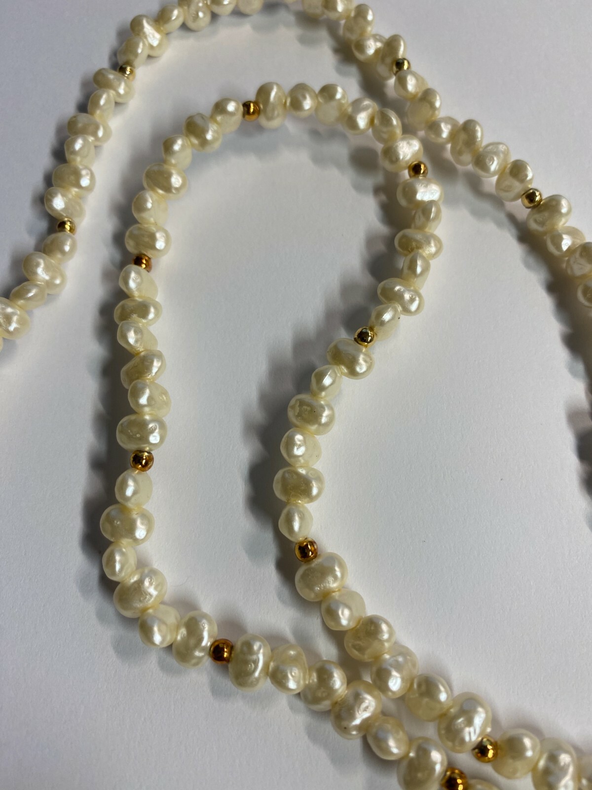 Vintage Freshwater Pearl Gold tone Beads Single Strand Necklace, no clasp