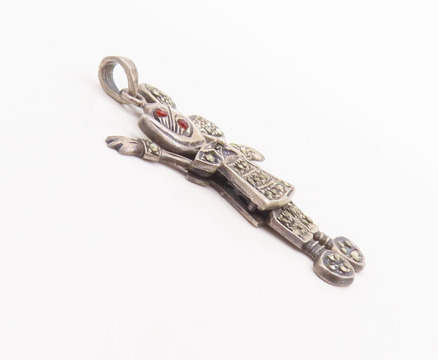 925 Sterling Silver Vintage Pendant Carved Movable Marcasite Micky Mouse PT22743