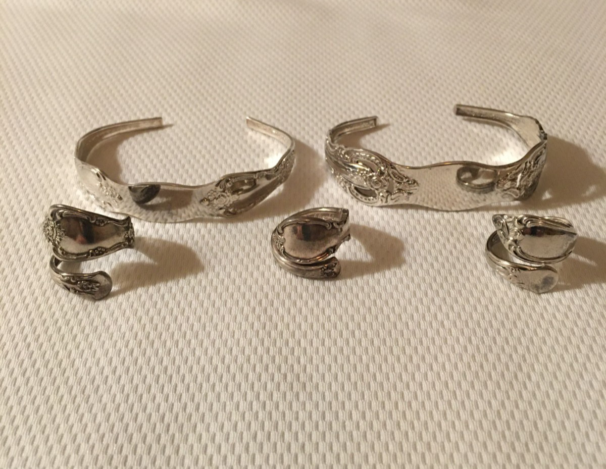Vintage Silver Plate Jewelry Cuff Bracelets Spoon Rings WM Rogers Oneida