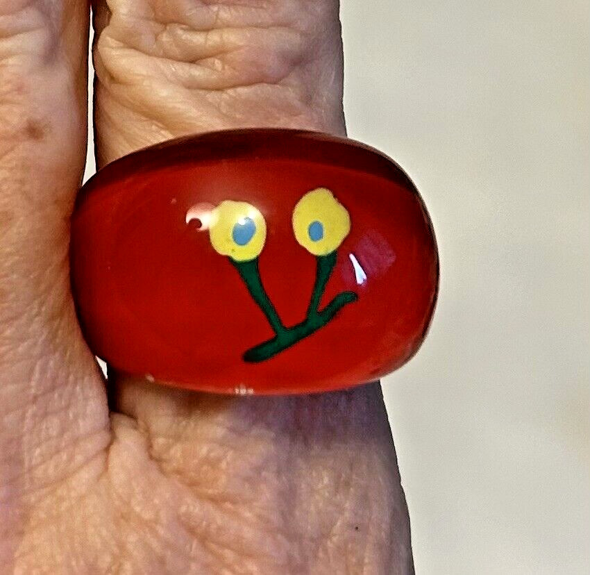 Vintage Y2K 2000’s Cherry Red Bangle Bracelet Ring Earrings Set Rockabilly Retro