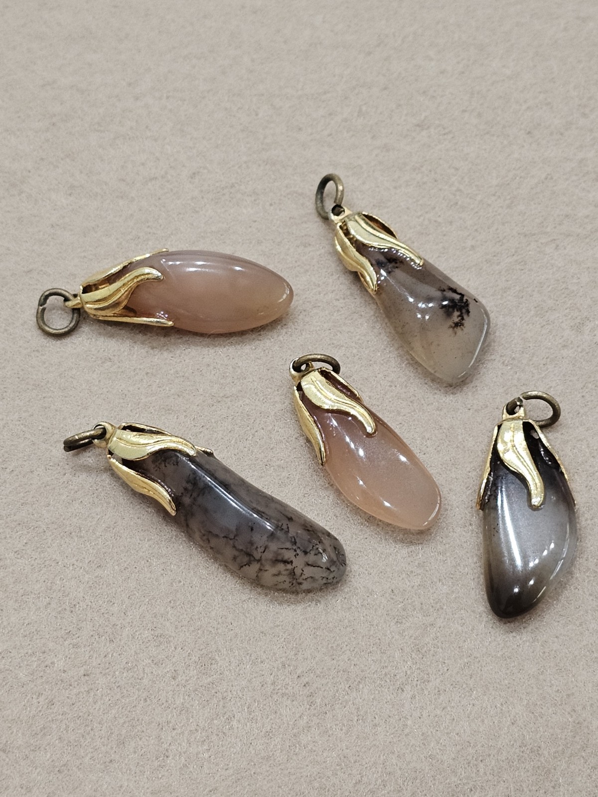 Gold Tone Pendant Charm Lot Metal For Bracelet Tumbled Stone Quartz Gem Rock