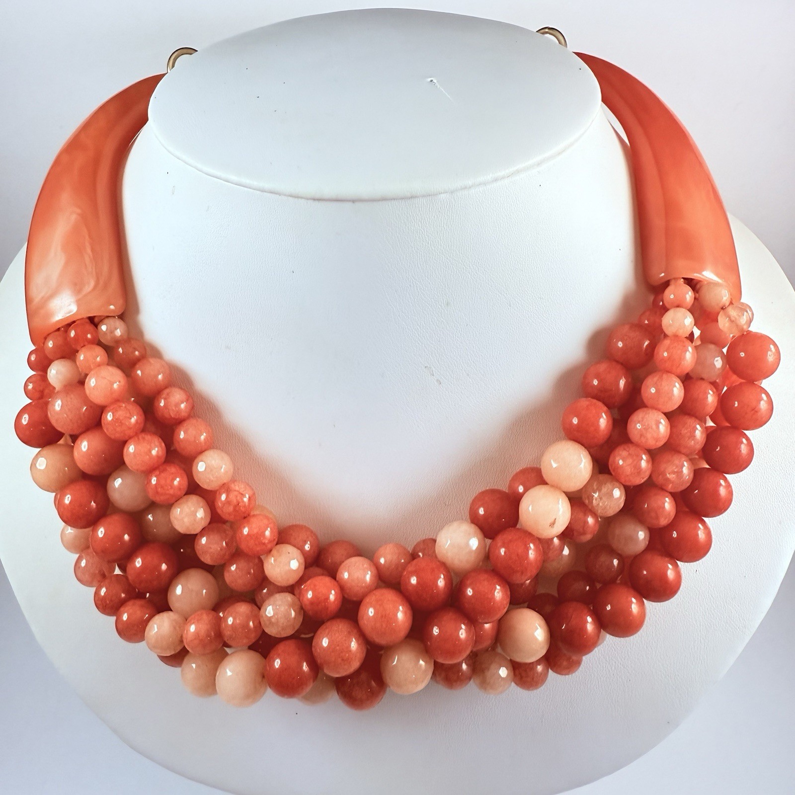 Vintage CHICO’S Signed Simulated Coral Glass Beaded Multi Strand Necklace 20″