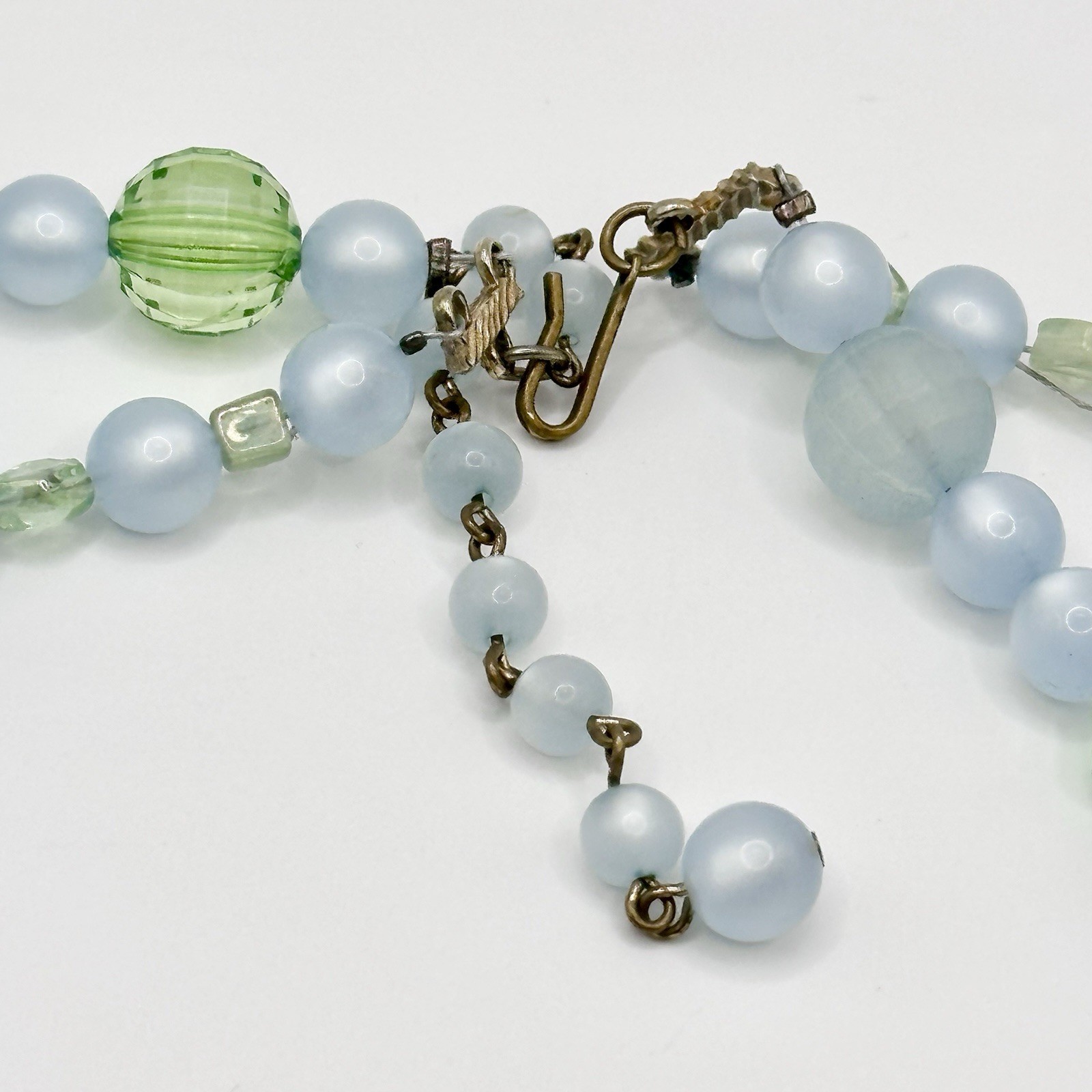 Vintage Moon Glow Blue Green Necklace Layered Lucite Acrylic Glass Beads 21-24”