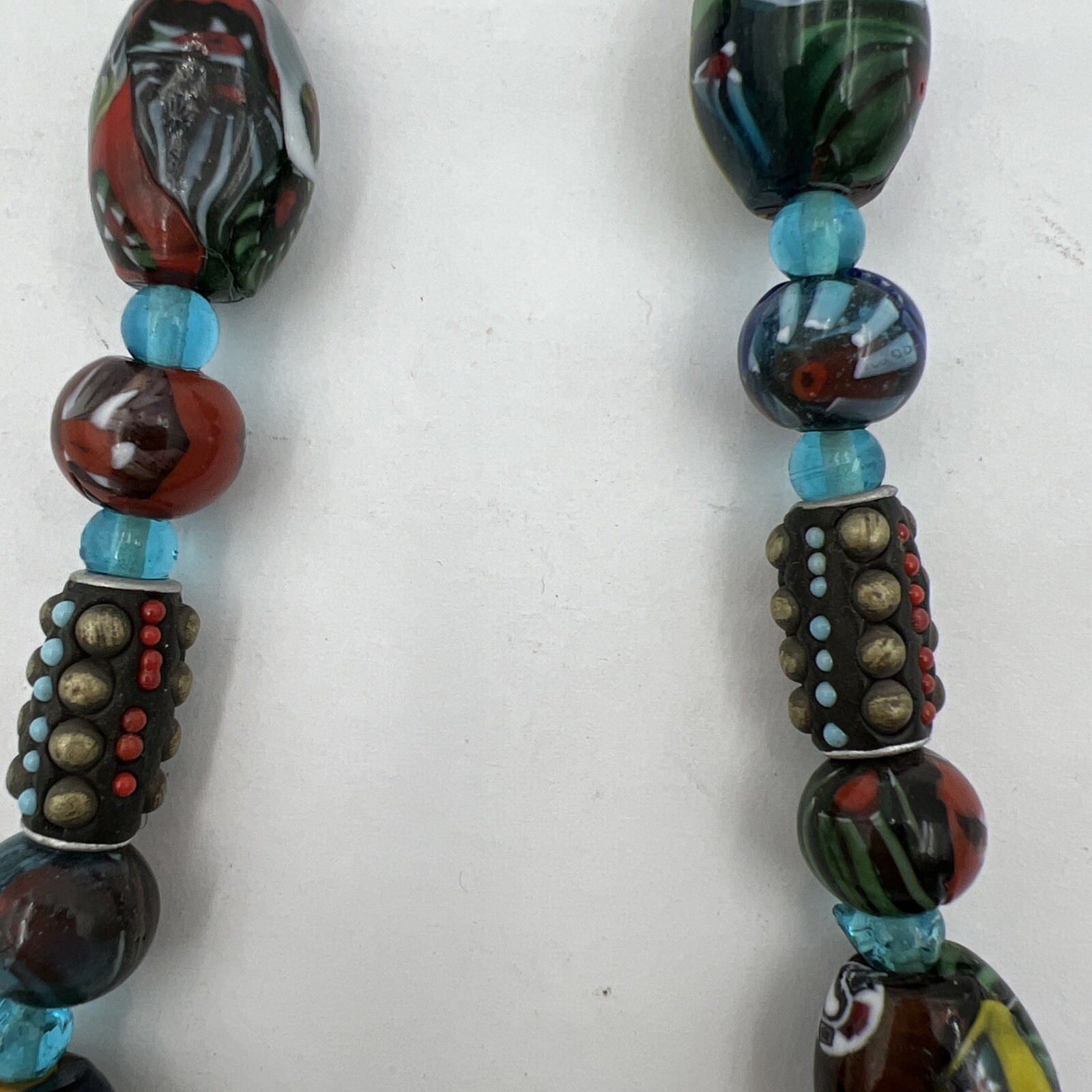Vtg Murano Millefiori Venetian Oval Glass Different Shapes Bead Necklace