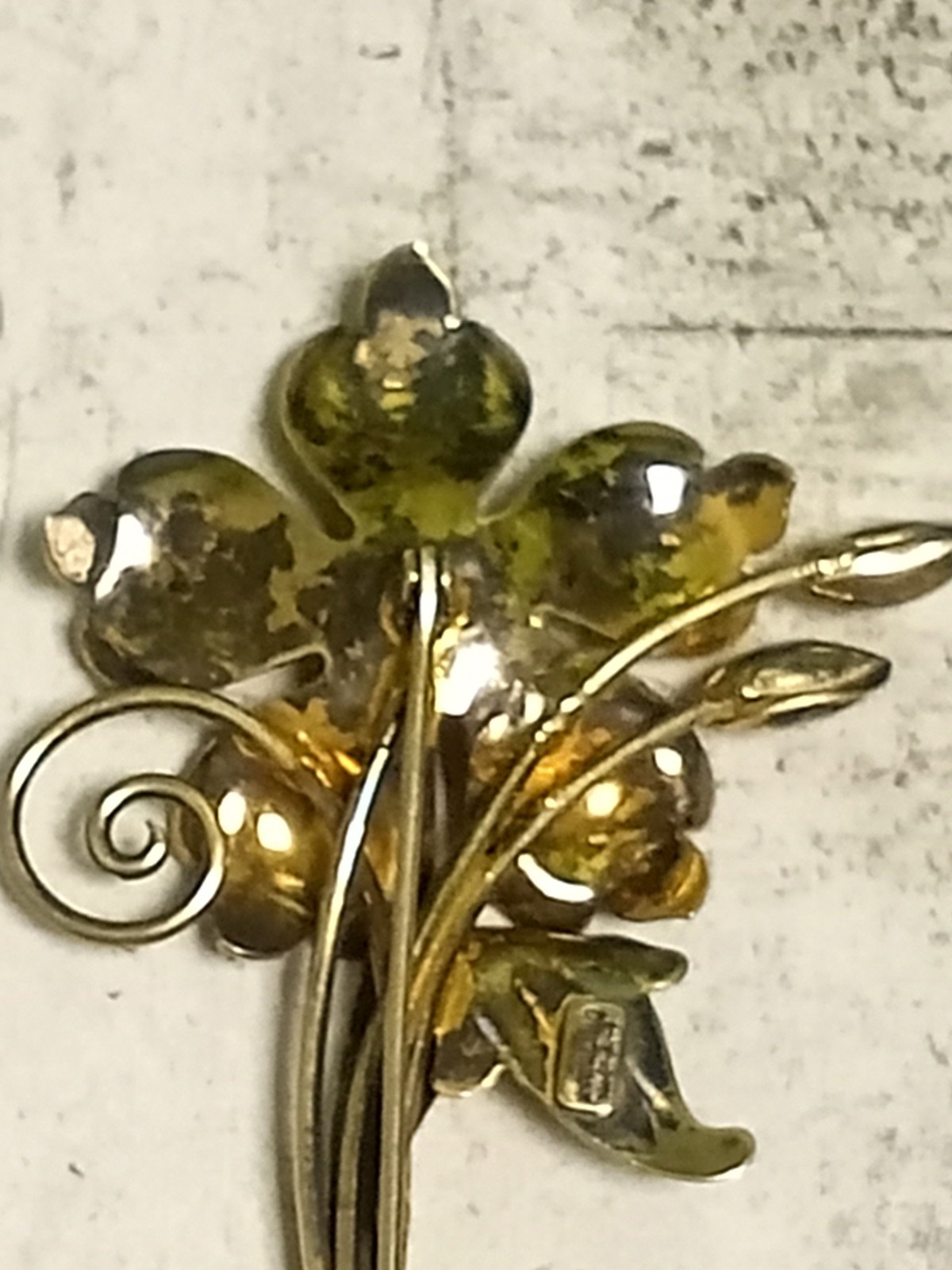 Gold Over Sterling Silver 1930’s-1950’s Broach Pin With Orange Unknown Gemstone!