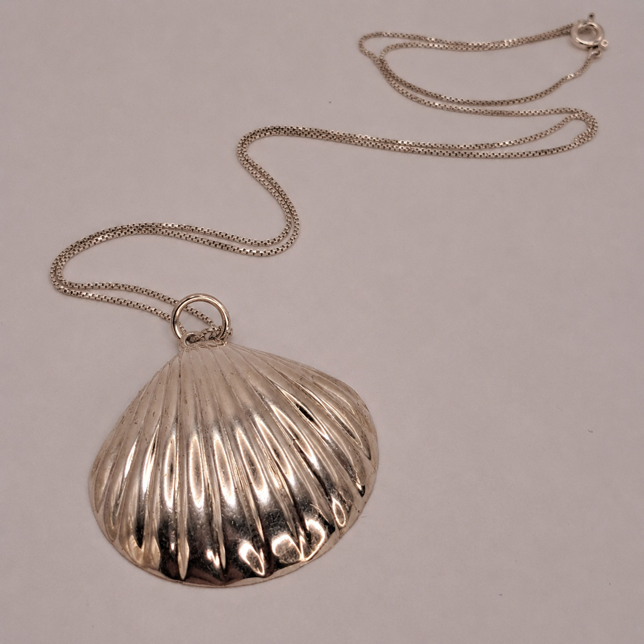 VTG Puffy Shell Necklace Sterling & Scallop Earrings Set Coastal 925 Beach Sea