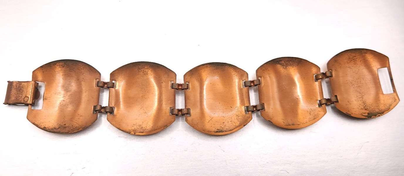 Vintage Solid Copper South Western Coin Wide Link Bracelet 7.5″