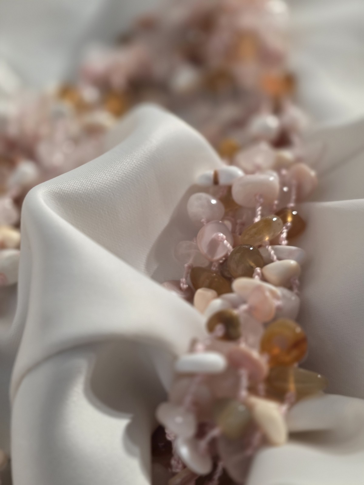 Sajen Multi Strand Gemstone Whimsical Statement Necklace Shell Rose Quartz