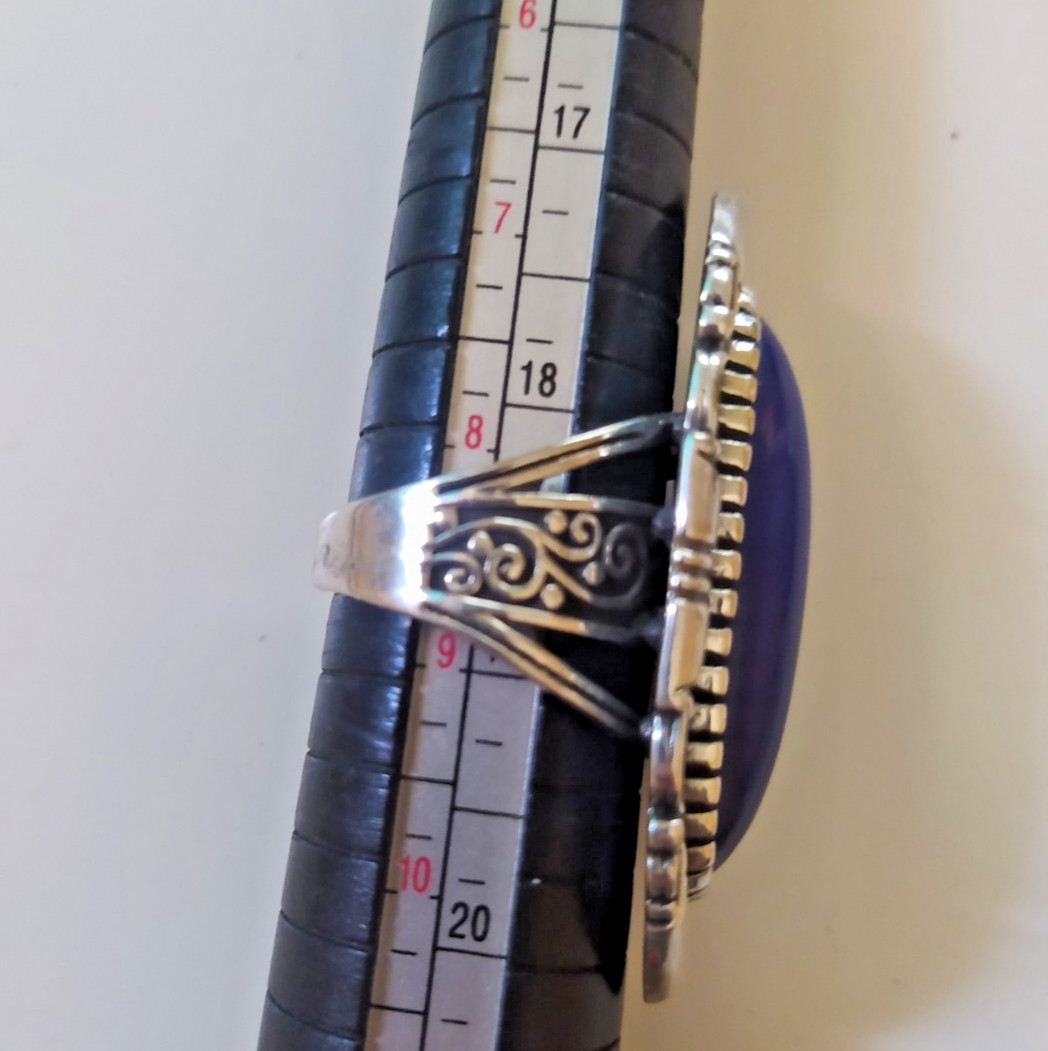 Ancient Vintage Victorian Sterling Silver Ring Blue Lapis lazuli Stone Size 8.5