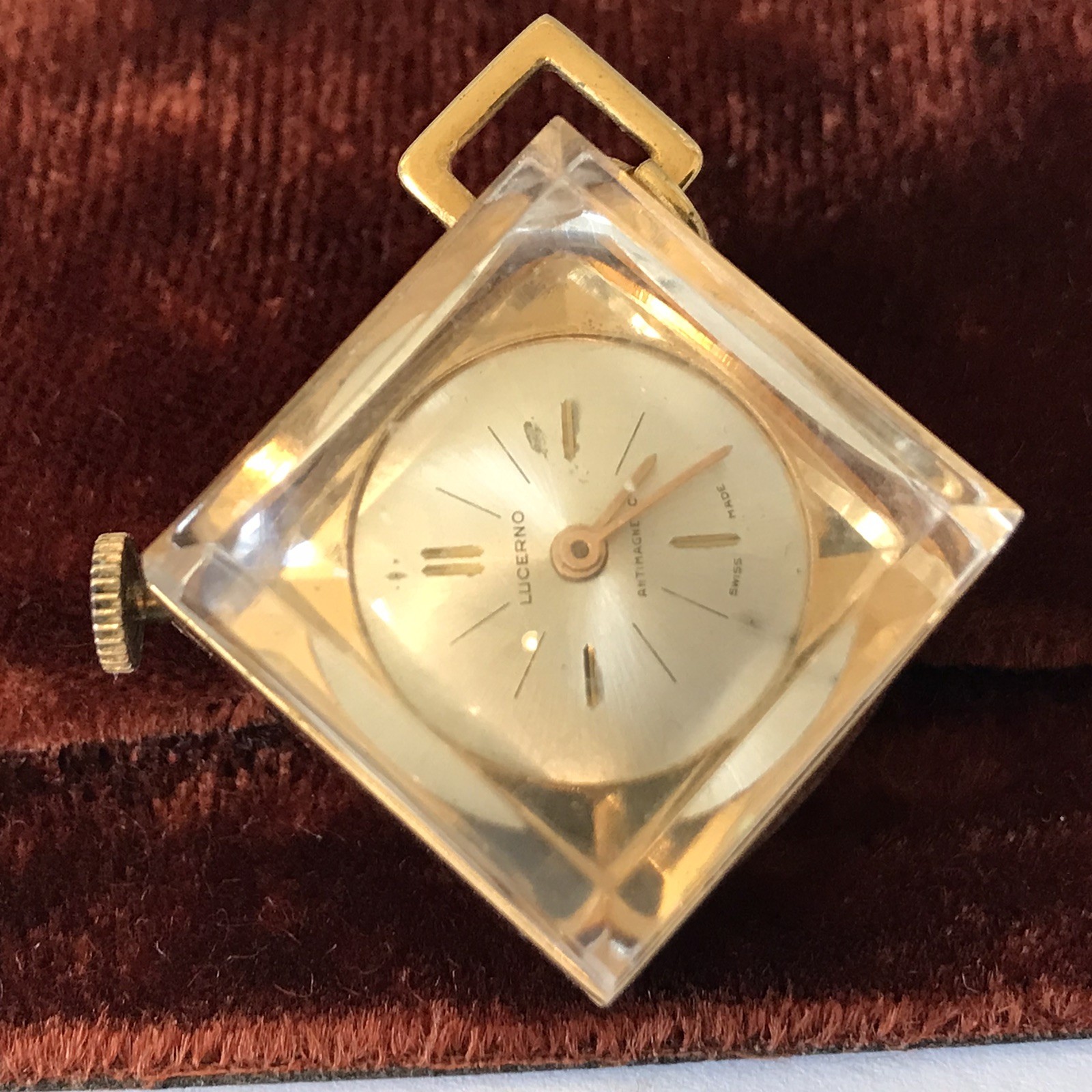 Lucerno Manual 22mm 1 Jewel Crystal Cube Pendant Watch RUNS