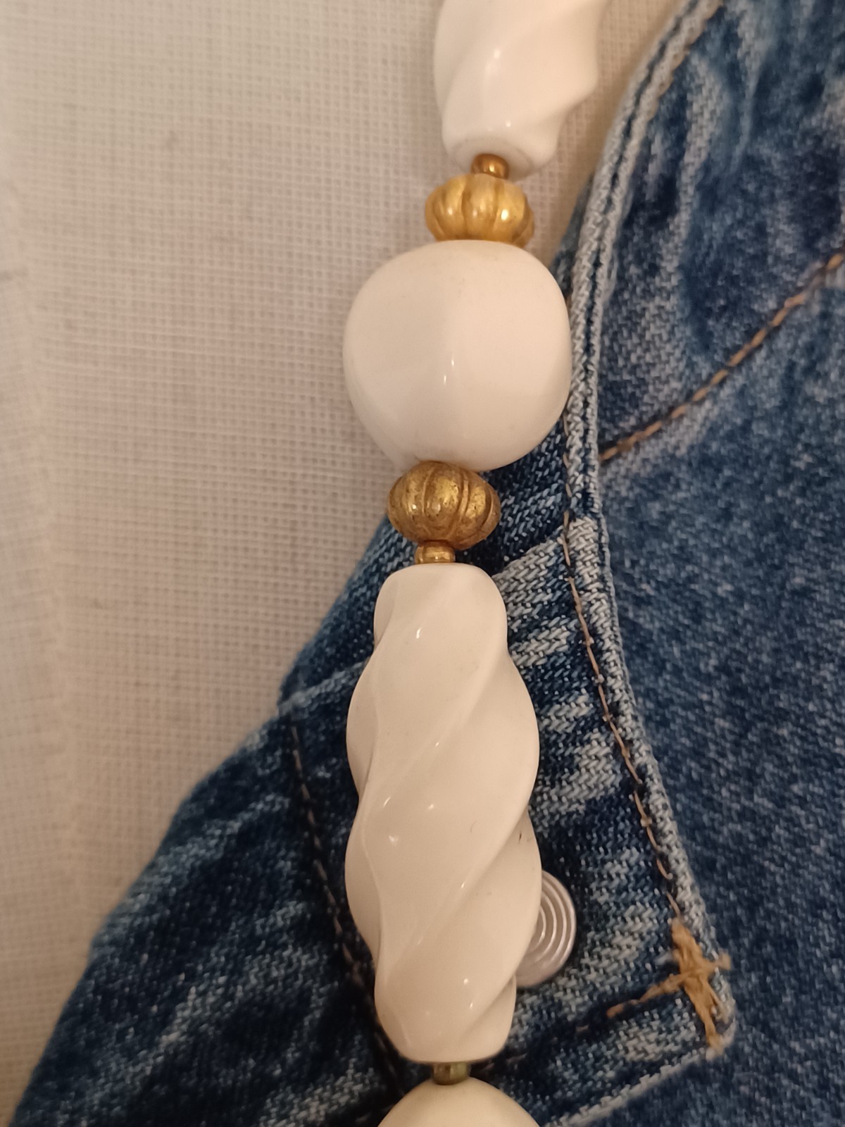 Stack of 3 Vintage 1960s White Brown Gold Bead Boho Hippie “Love Bead” Necklaces