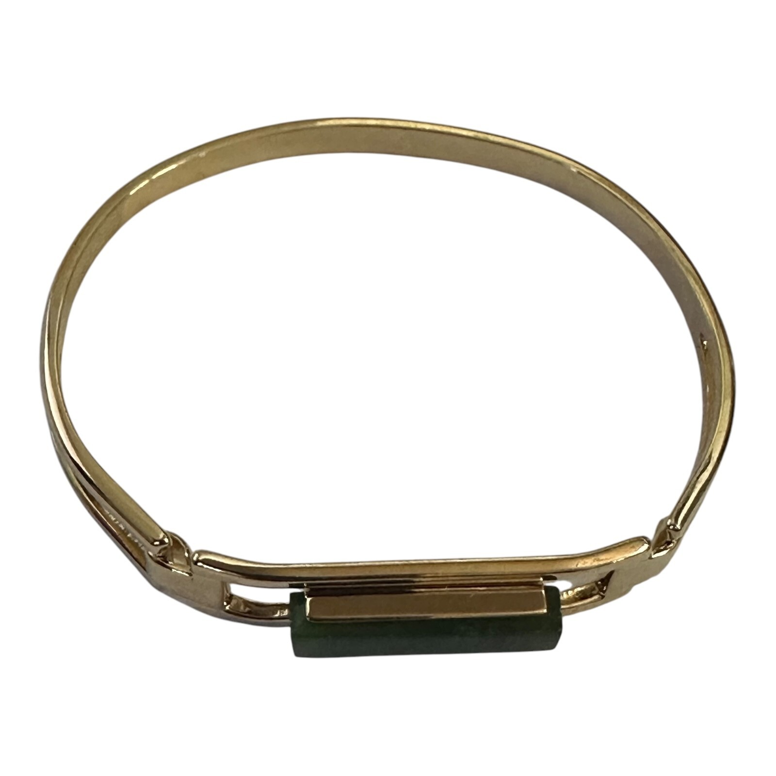 Vintage 1978 Avon Treasured Genuine Jade Bar Hinged Bangle Bracelet 6¼” Goldtone