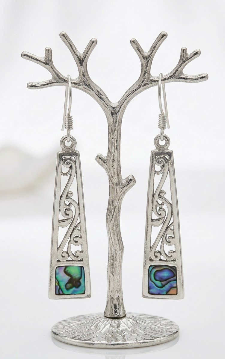Abalone Earring Sterling Silver Paua Shell Drop Dangle Boho Filigree 925