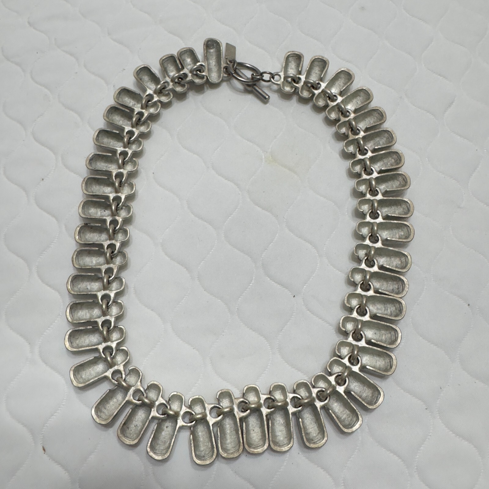 Vintage Talbots Silver Tone 3D Statement Massive Thick Necklace Toggle Closure