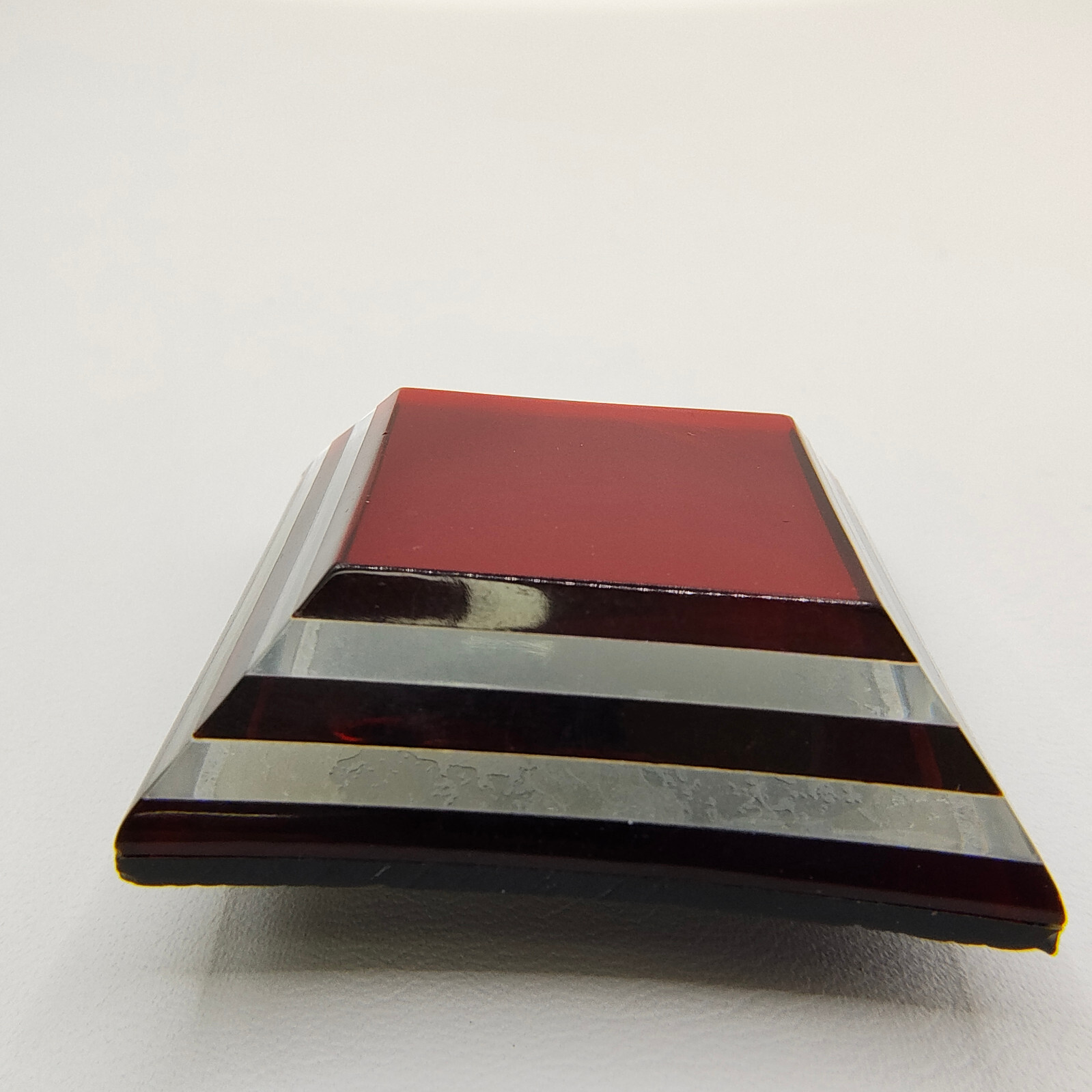 Vintage Minimalist Brooch Pin Red Layered Square Plastic Abstract Unique Signed