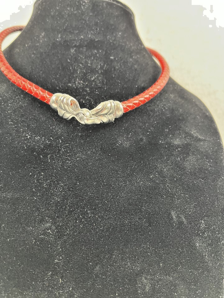 VTG Artisan Pewter Gothic Ram Pendant Red Braided Leather Cord Punk Retro