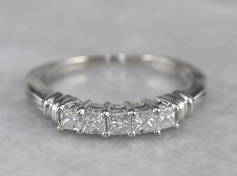 1 CTW White Princess Cut Simulated Diamond Five Stone Wedding Ring In 925 Silver