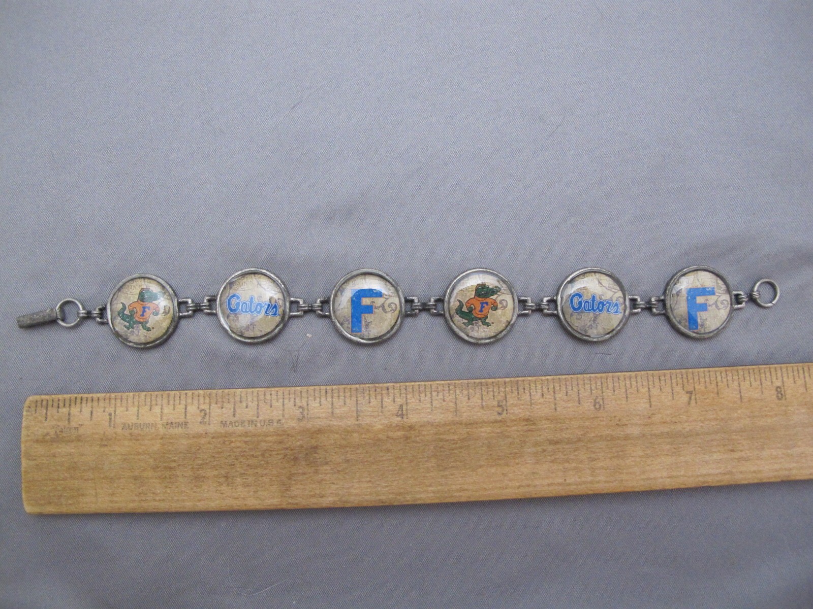 Antique UNIVERSITY OF FLORIDA GATORS Souvenir LINK BRACELET-Silver Tone Metal-NR