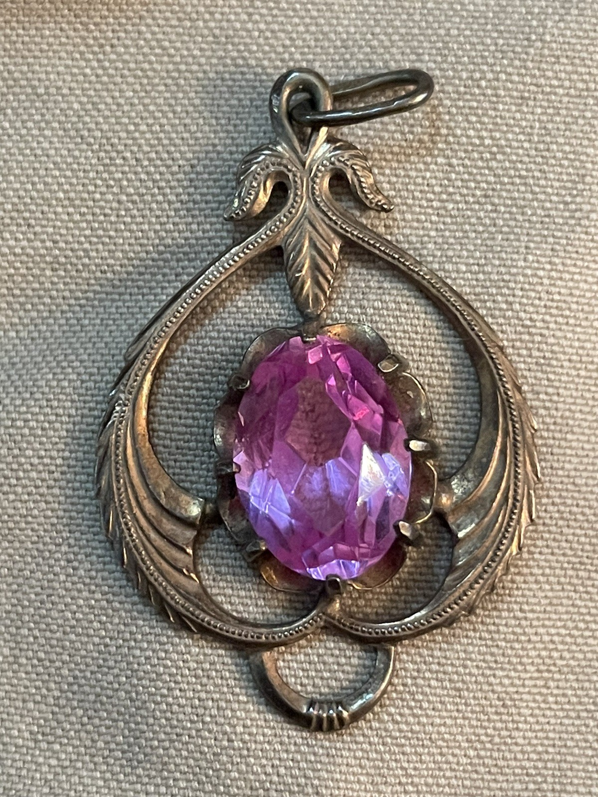 Vintage Old Russian Soviet 875 Sterling Silver Pendant Pink Stone Hallmarked