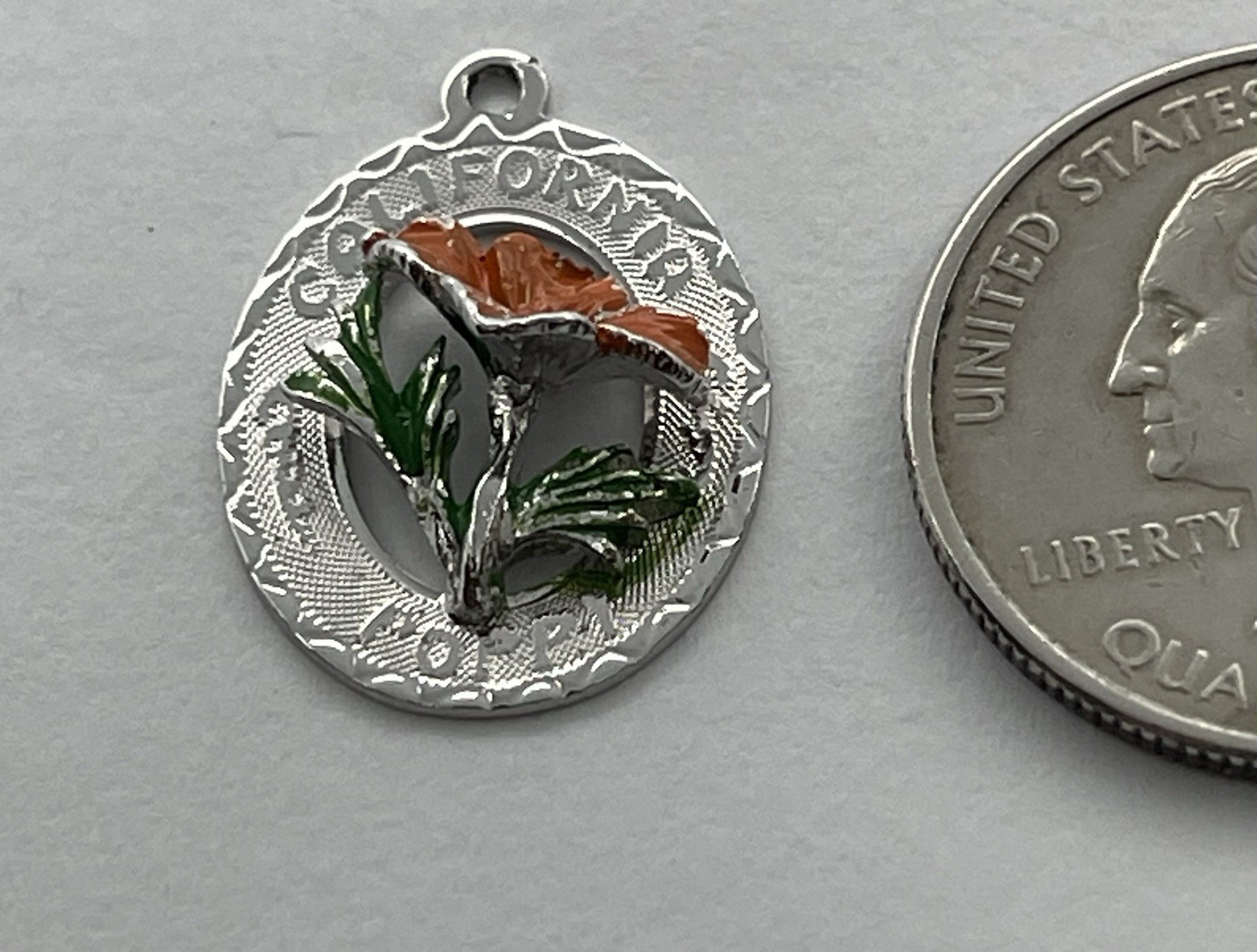 Vintage The Poppy California State Flower Enamel CREA Sterling Charm Pendant