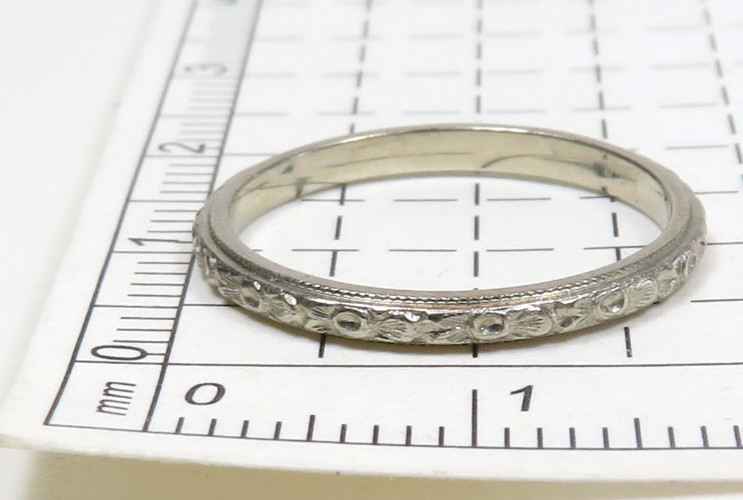 Antique Art Deco Wedding Band 18K White Gold Ring Size 4.5 UK-I Width 1.77 MM
