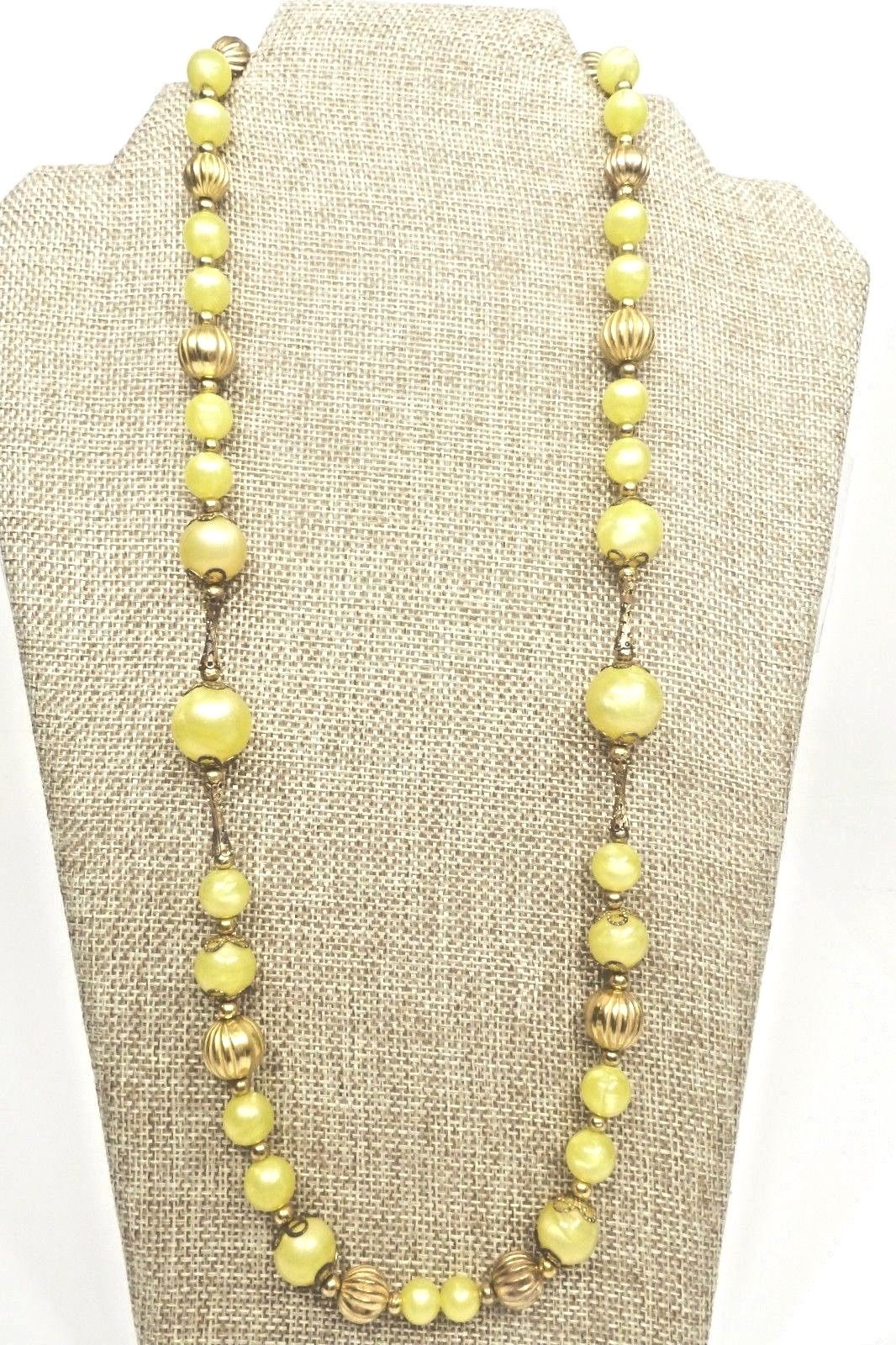 A53) Vintage Gold-tone and Lemon Drop Beaded Necklace