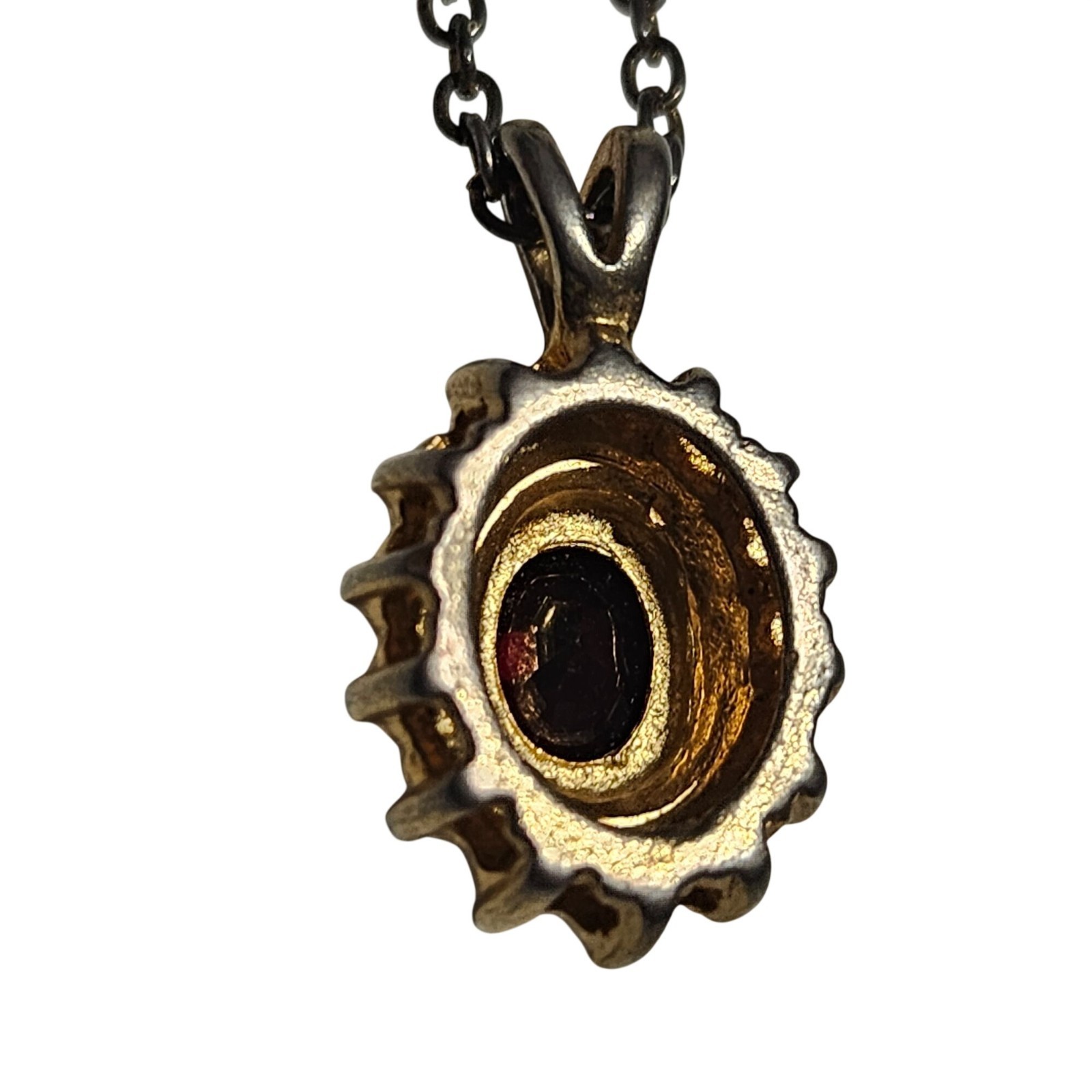 Vintage Oval Red Gemstone Pendant Necklace Clear Accent Stones Gold Tone Jewelry