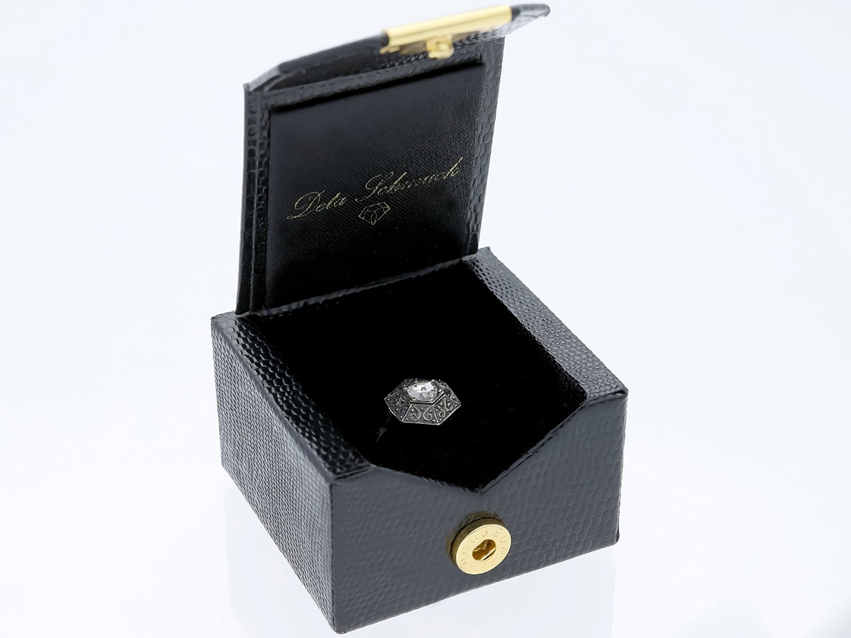 Antique Solitaire Ring 0.35ct. Brilliant diamond 925 silver 585 gold detail j…