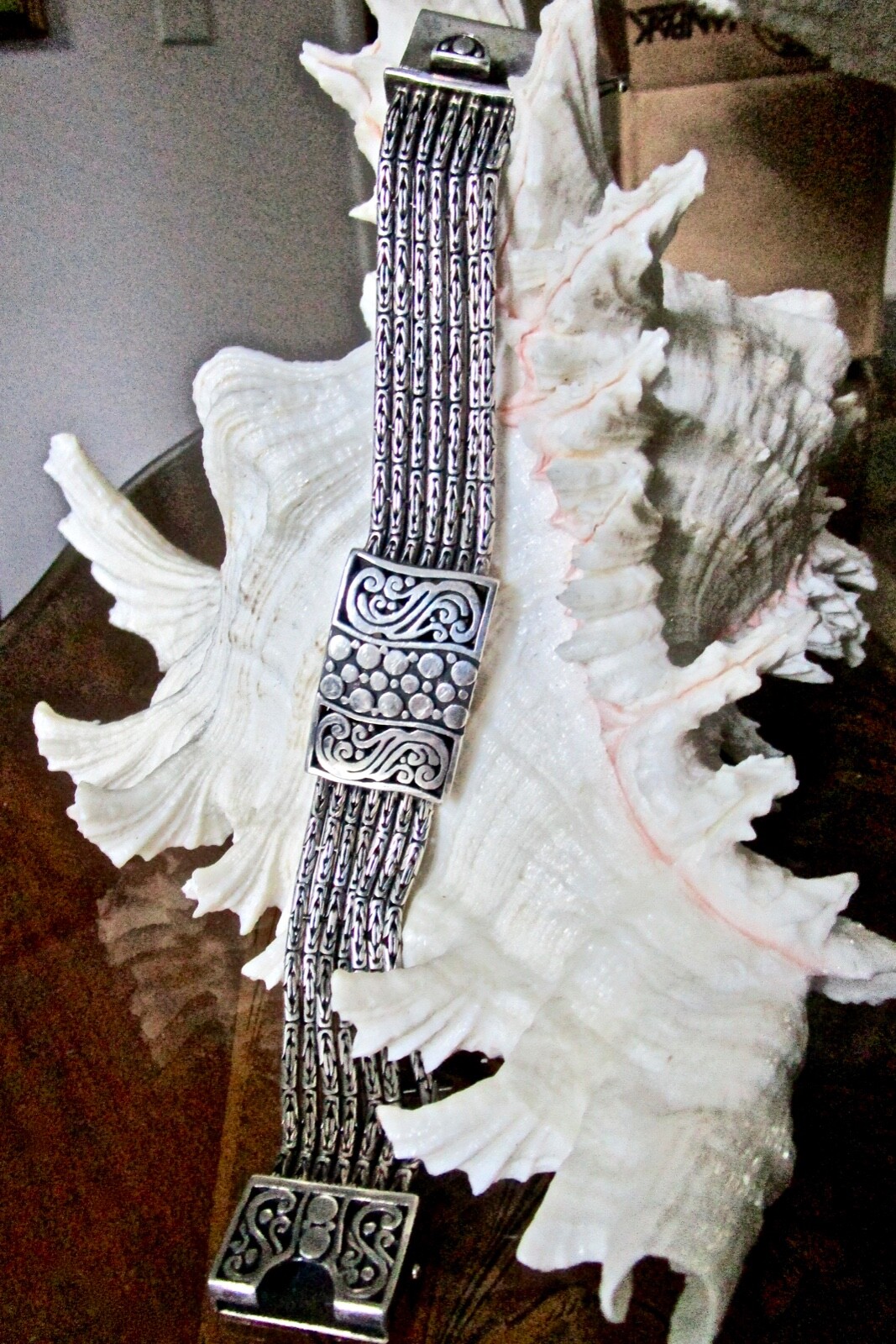 SALE PENDING Vintage Byzantine Multi Chain Wide Sterling Bracelet Bali 76 grams