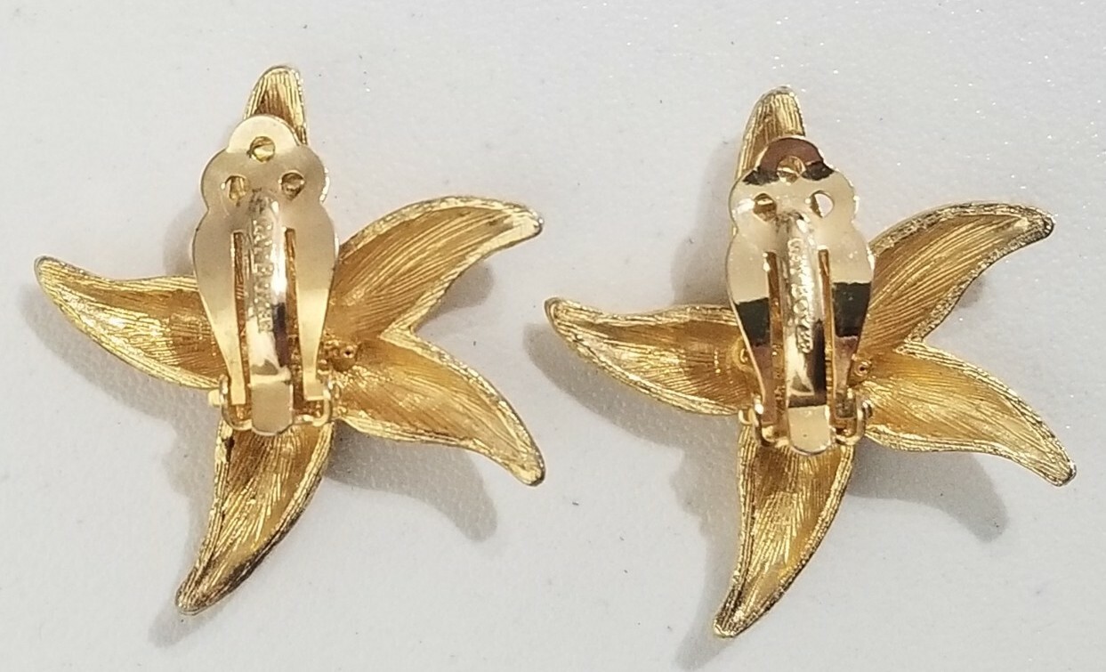 Vintage Gay Boyer Gold Starfish Clip on Earrings