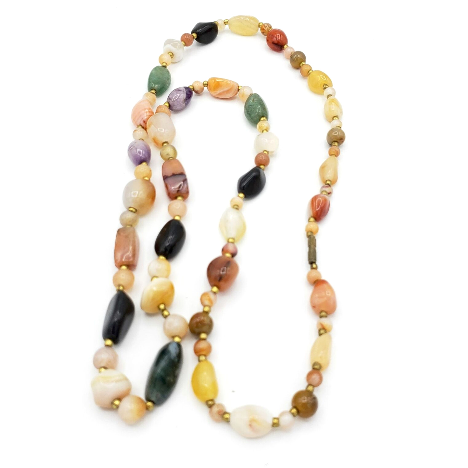 Colorful Agate Stone Necklace 36″ Long Sustainable Boho Jewelry blu1-22