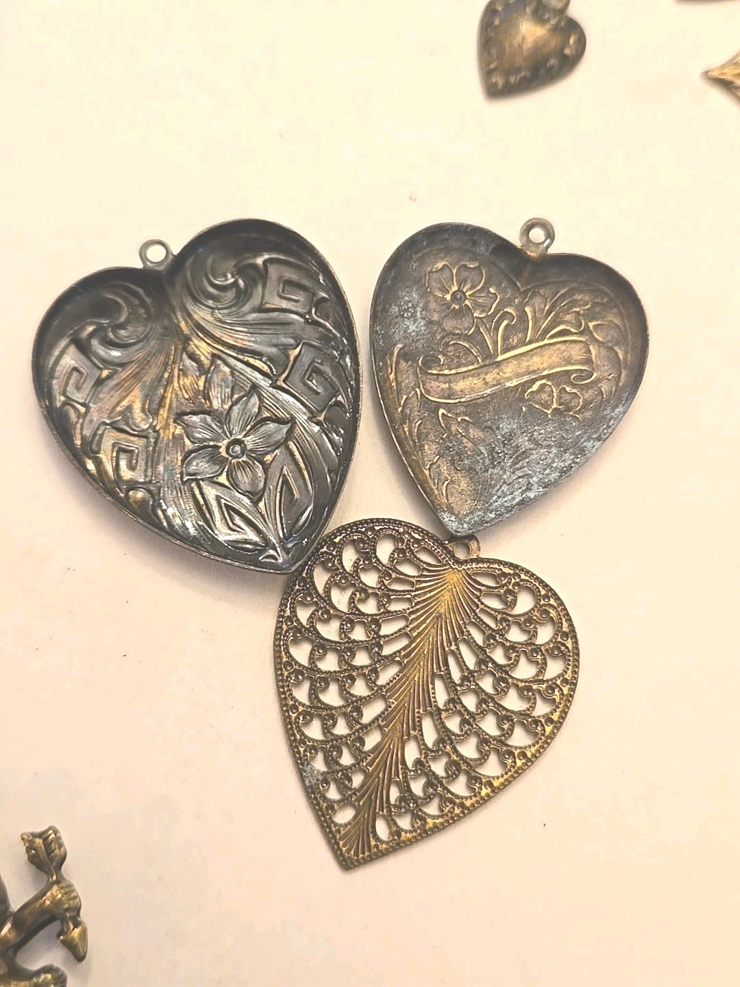 Vintage Cherub Heart Charm Lot Statement Necklace Victorian Revival Romantic