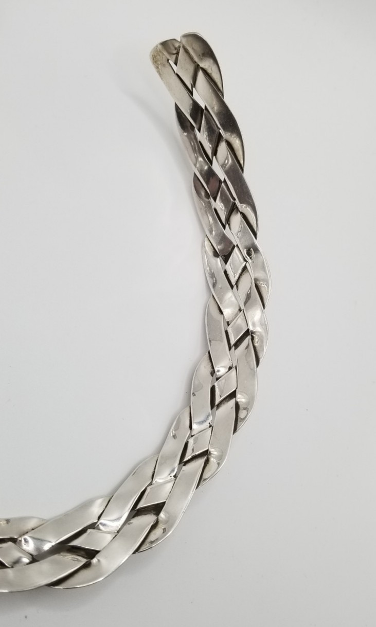 Vintage Sterling Silver Braided Collar Choker Necklace 17.5mm Wide