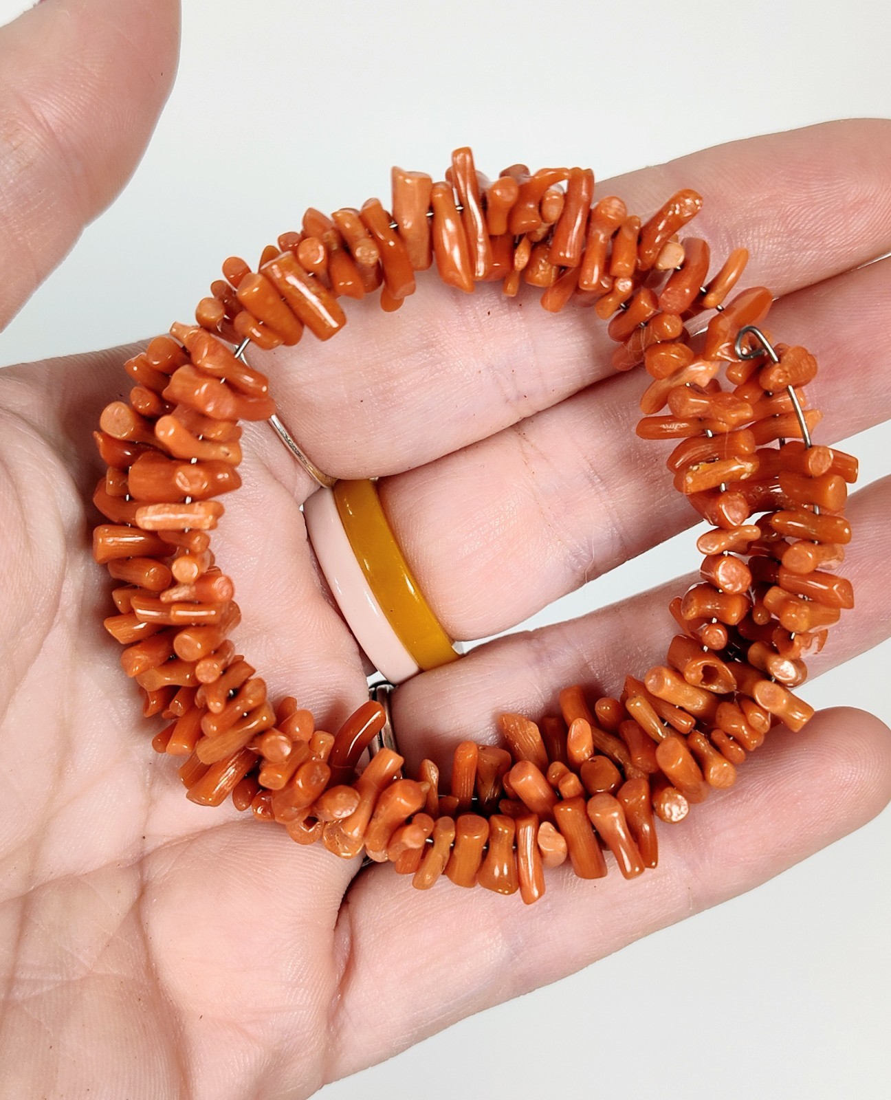 Vintage 1970’s Natural Orange Red Coral Stick Branch Wrap Bracelet