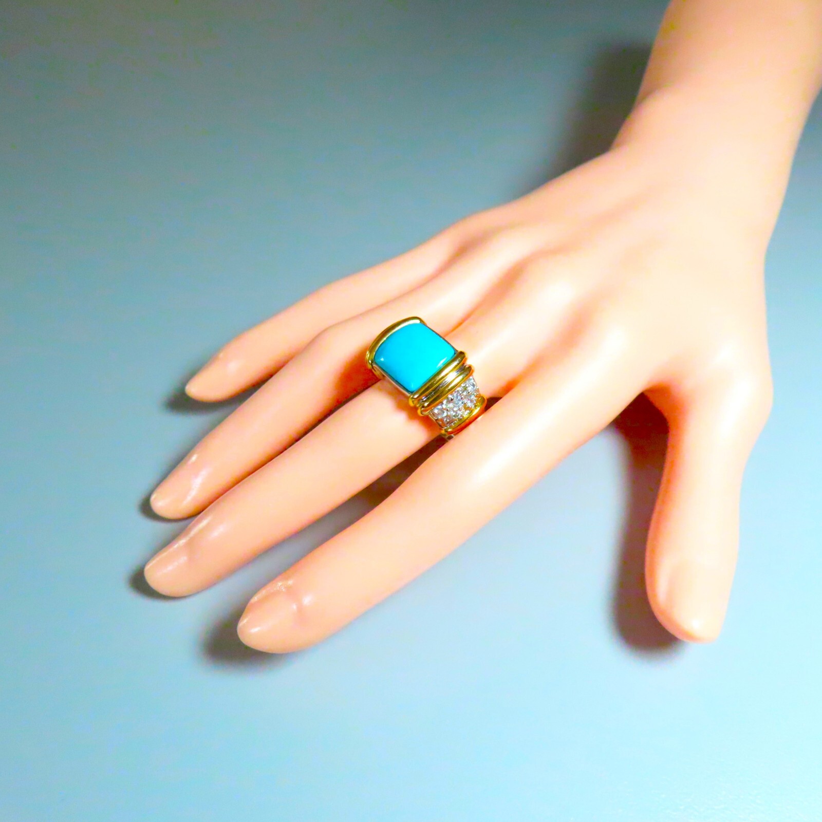 Vintage Turquoise 14k Gold Vermeil Goshenite Beryl Sterling Silver Ring